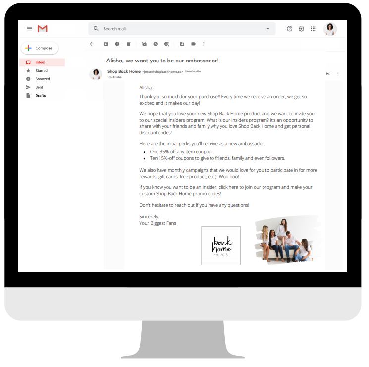 Post-Purchase Email with Brand Ambassador Invites