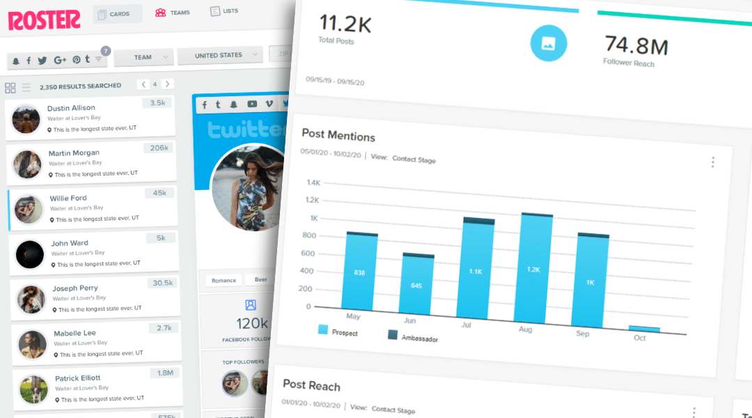 wooly and Roster influencer marketing software screenshots