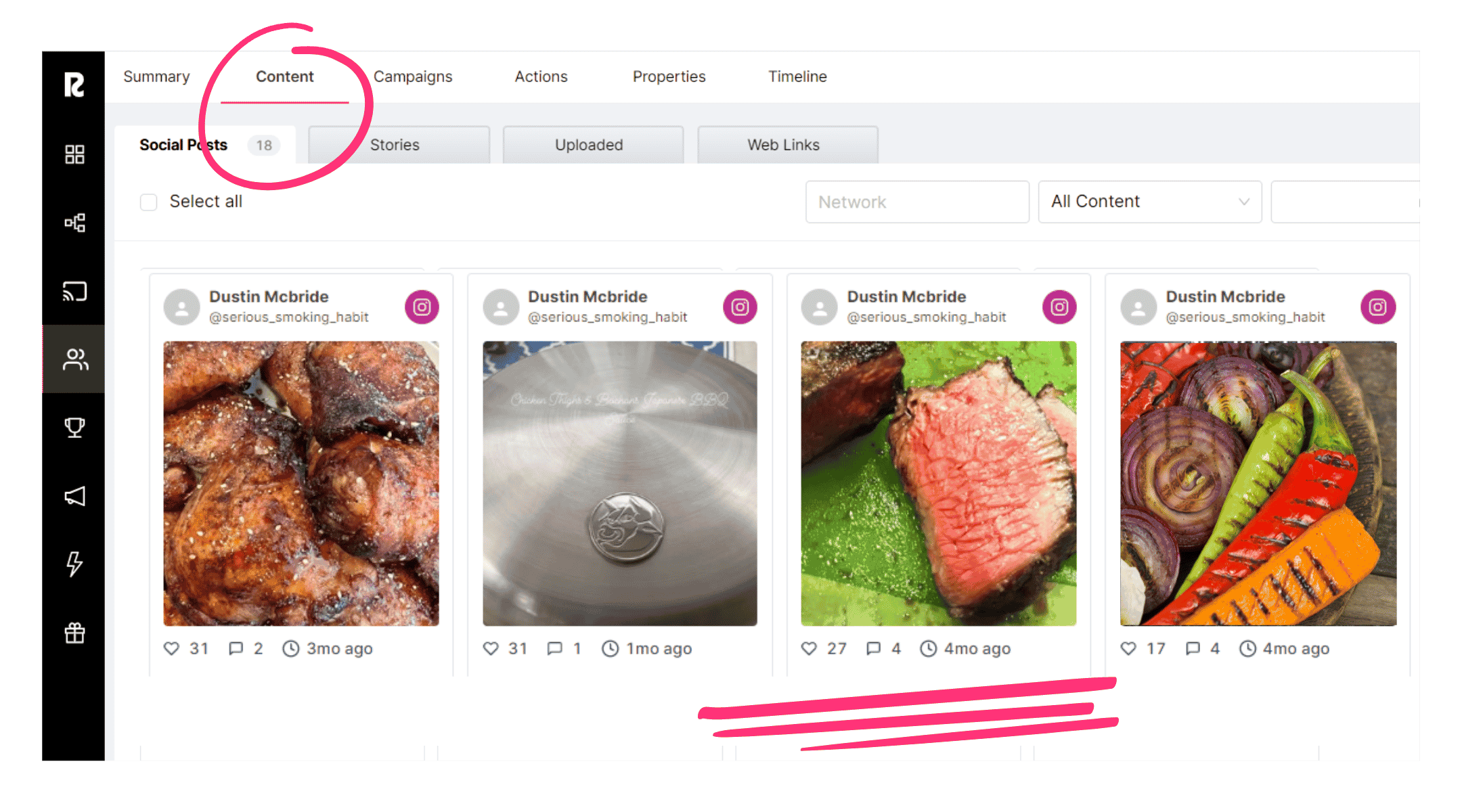 User-generated content collected on an ambassador profile
