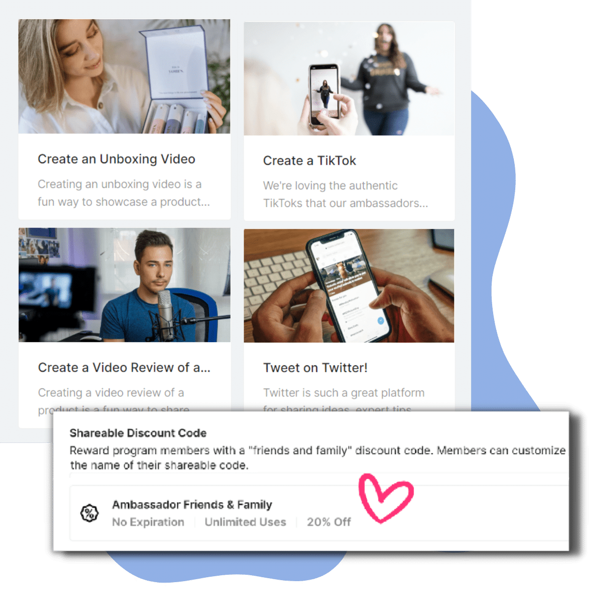 Ambassadors are go-getters. Keep them excited about word-of-mouth marketing with engaging campaigns, actions, referral links, discount codes, and resources via the Roster platform.