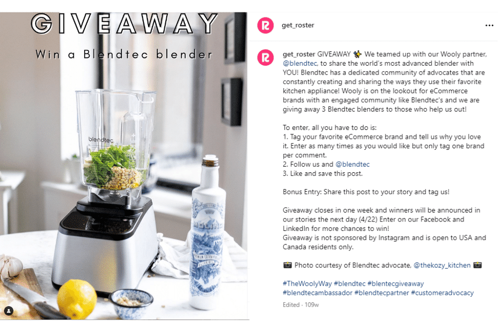 Roster run social media contest for a Blendtec blender